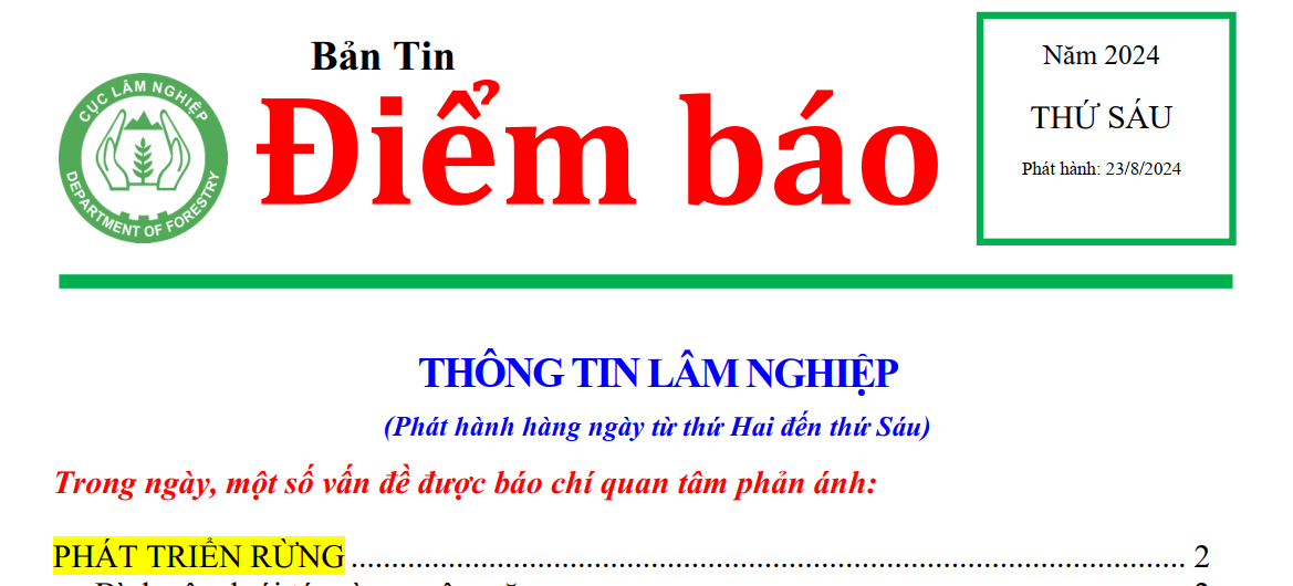 BẢN TIN ĐIỂM BÁO - CỤC LÂM NGHIỆP